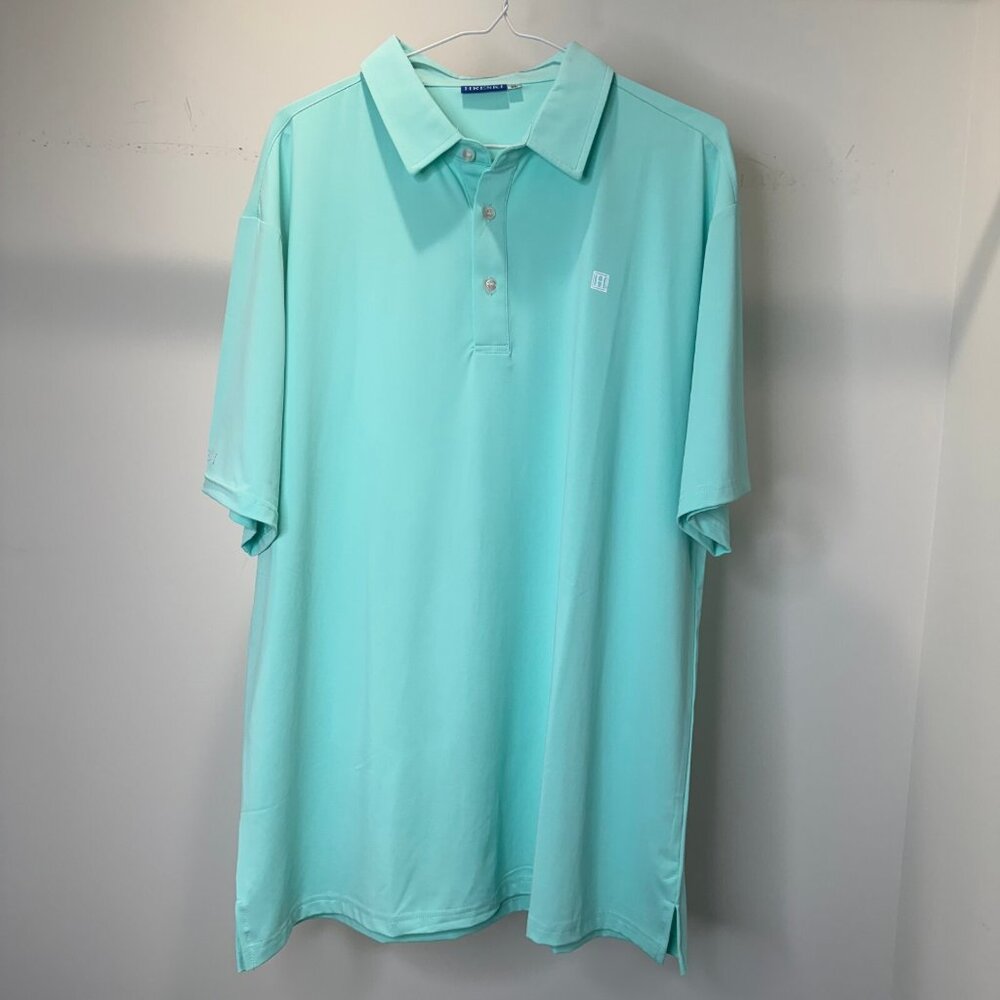 Hreski Mens Short Sleeve Golf Perfomance Stretch Polo Shirt Teal Blue Size XL